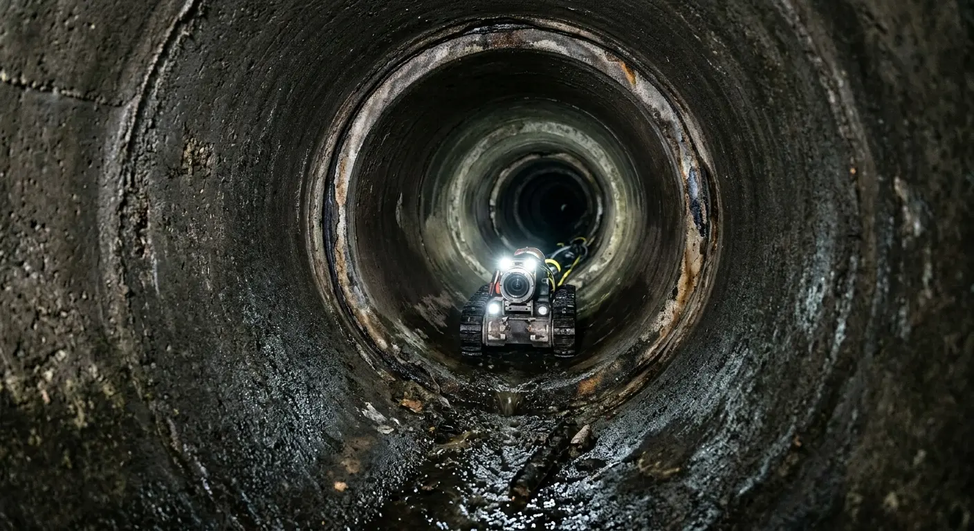 Robotic sewer camera inspecting pipe interior for Drain Snake Service in New Castle